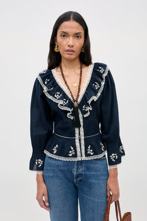 solene top flower trail embroidery navy