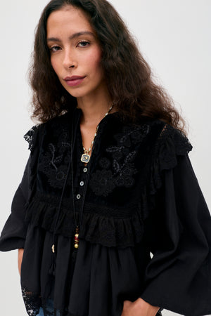 Diann -  Lilly Embroidery Black
