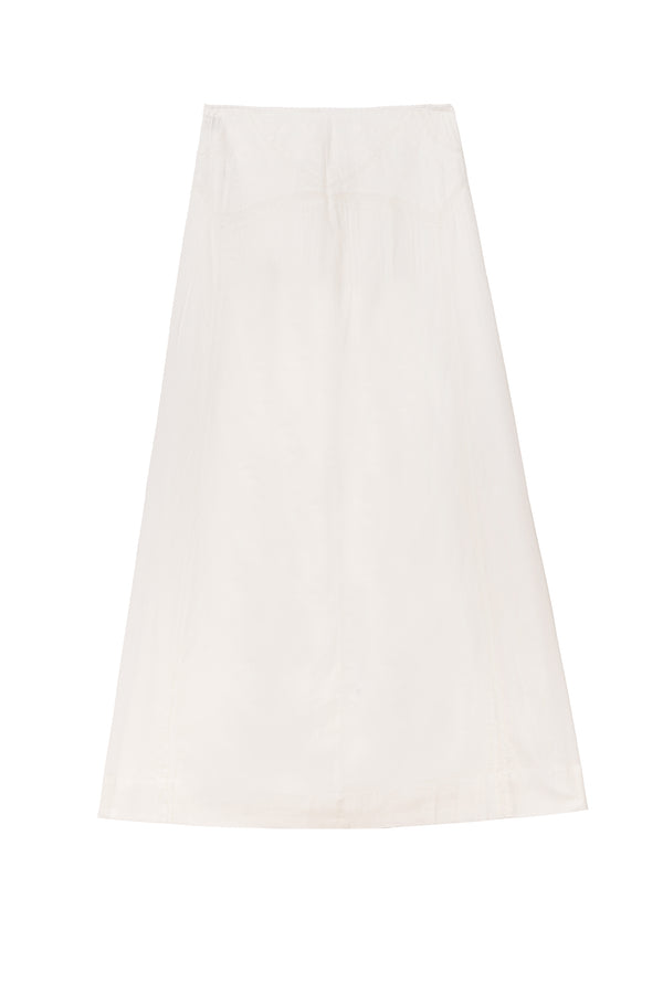 The Vienne - Pansy Embroidery Ivory skirt, a vintage-inspired white design with subtle stitching and a smooth texture, is laid flat on a plain white background.